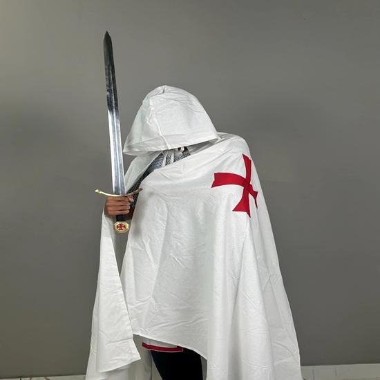 White Templar Cloak Holy Cross  Crusader Cloak Upper Inner with Chainmail Medieval Knight Armor Cloak LARP Cosplay Costume