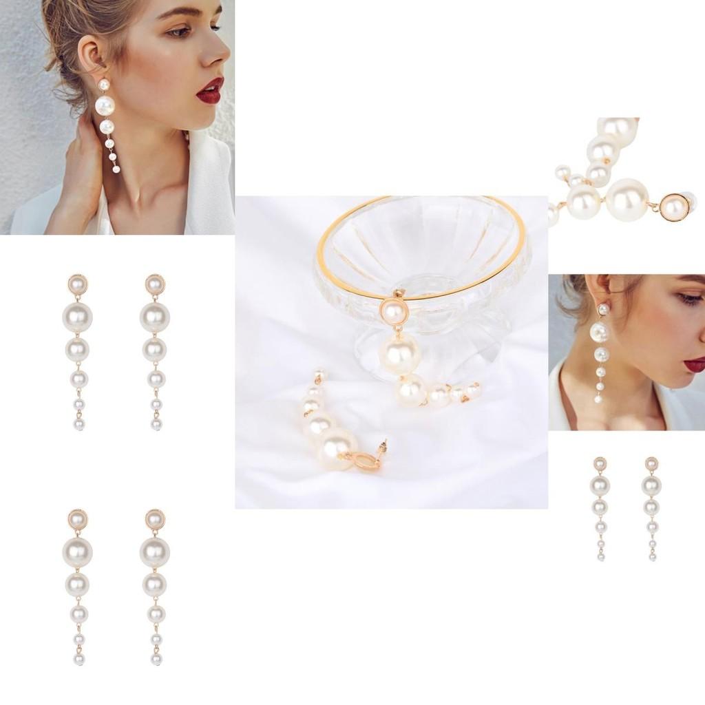 Stylish Gradient Pearl Earrings For Women Chic Long Statement Jewelry
