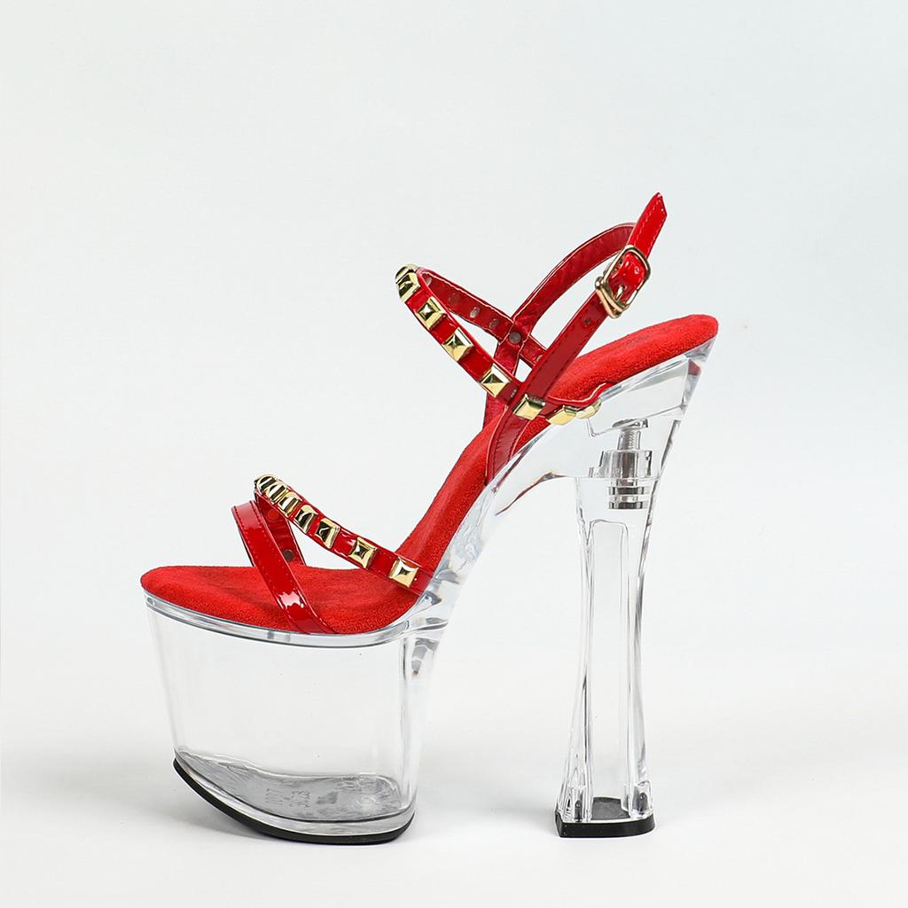 Women's Sexy New Rhinestone Heel Summer Open-toed Sandals 17cm Crystal Heels Rivet  LFD-10367-66