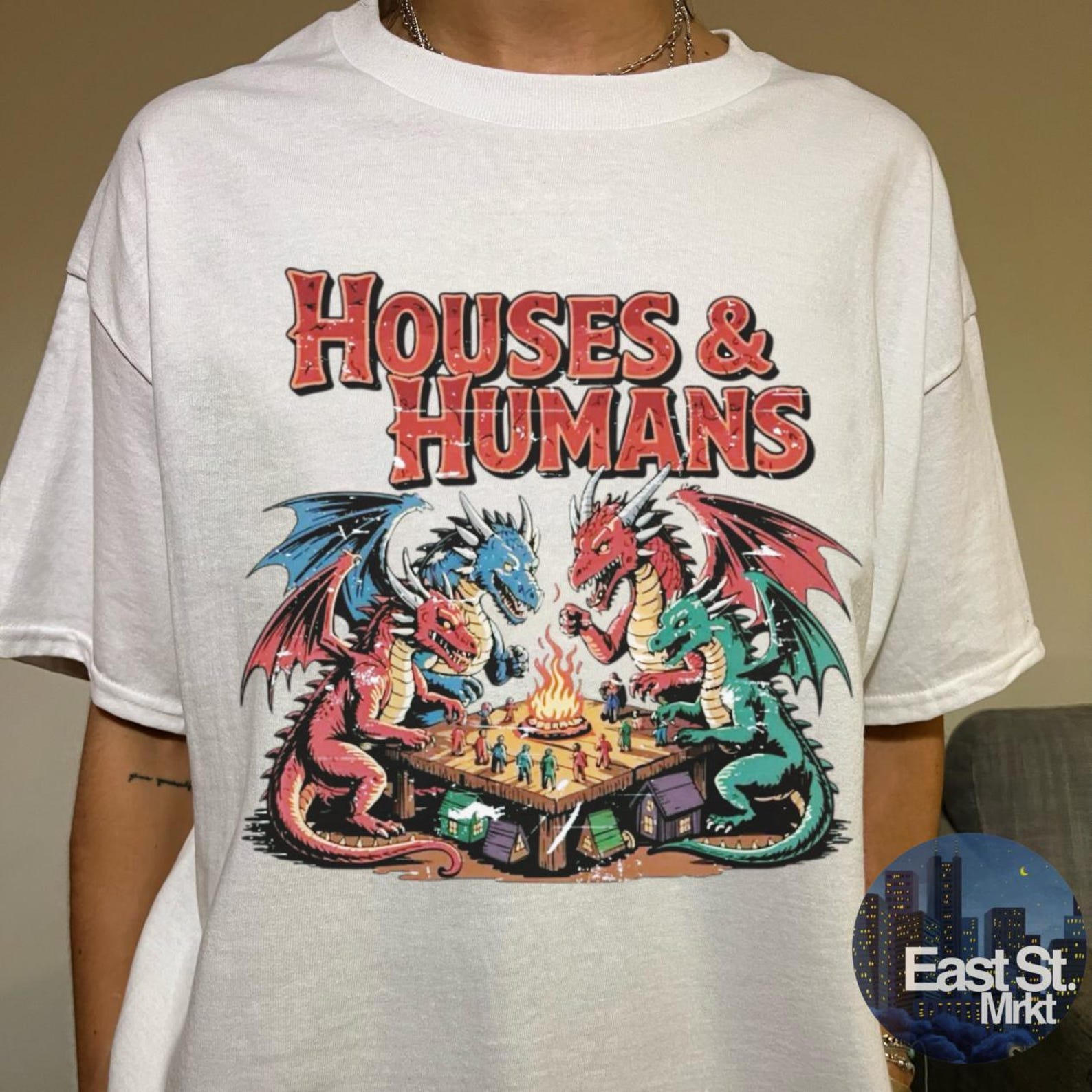 Houses and Humans Funny T-shirt: Vintage Dungeons 90s 00s y2k Dragons Tee S