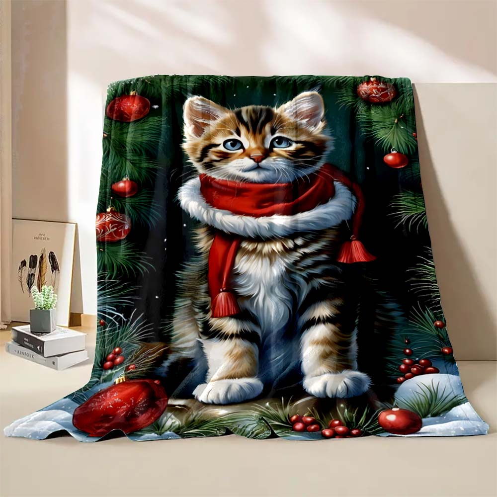 6 Sizes Cat Christmas Printed Blanket Warm Soft and Comfortable Home Travel Blanket Sofa Bedding Cover Blanket Holiday Gifts