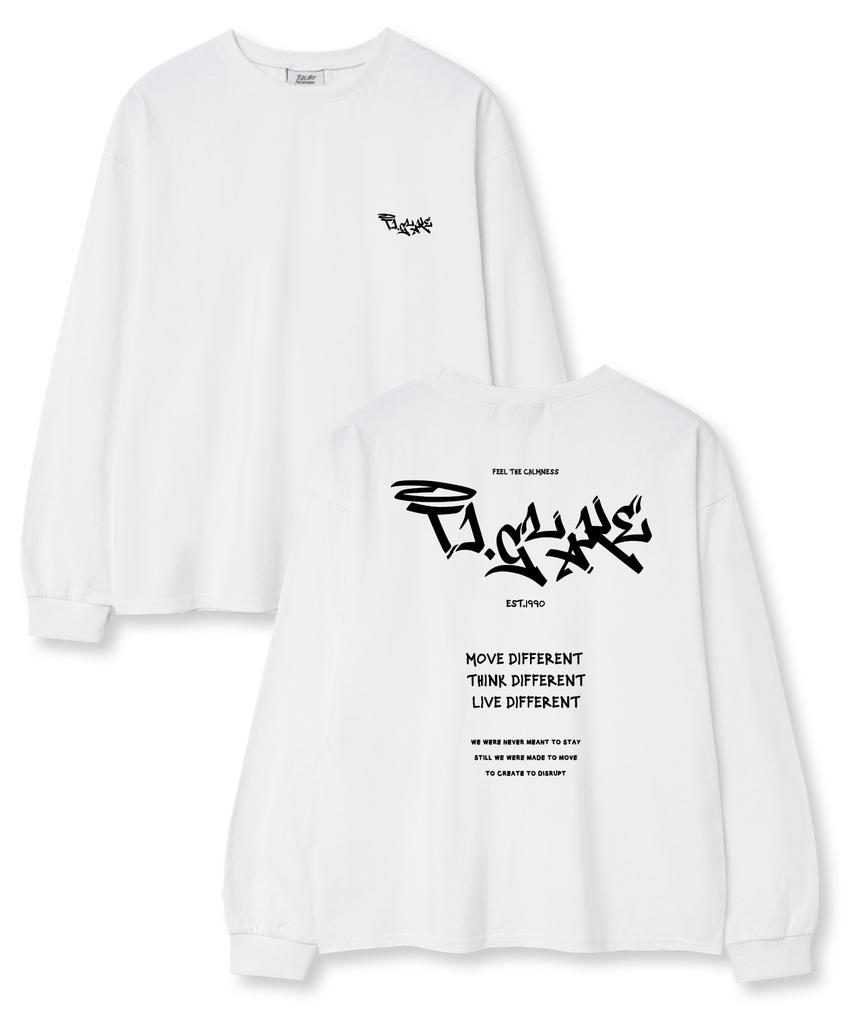 TI.GLAKE Move Different Oversized Long Sleeve T-Shirt White [Select Ribbed Sleeves]