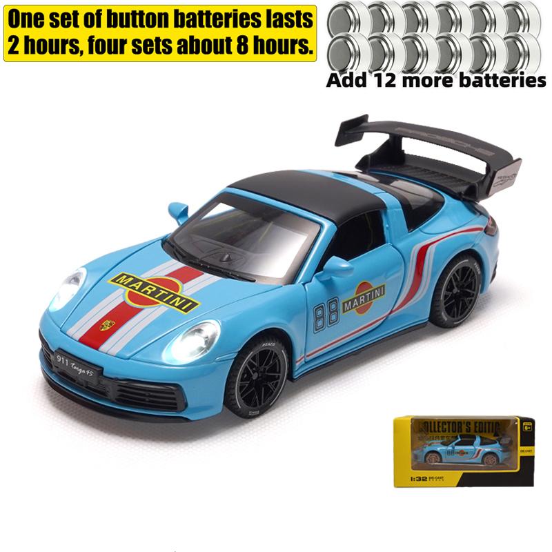 1/32 Porsche 911 Targa 4S Martini Racing Edition Sports Car Alloy Diecast Model Car High Simulation Ornament Decorations Present