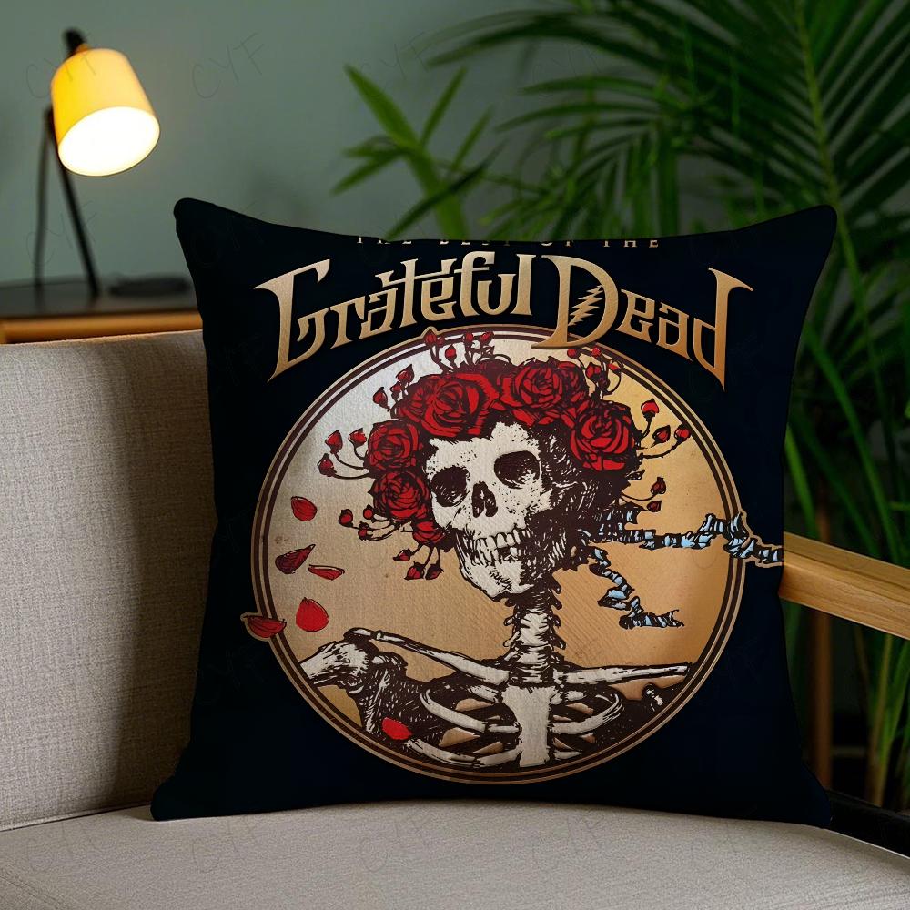 G-Grateful D-Dead Anmie Band Pillow Case Anti-Dustmite Pillowcase Invisible Zipper Silky Short Plush Sofa Cushion Cover