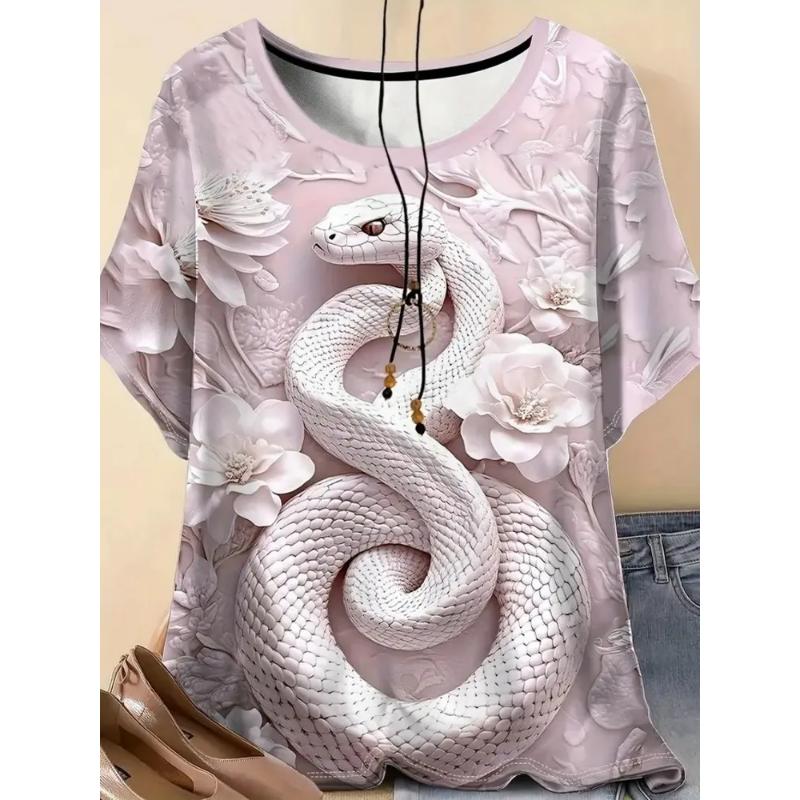 Comfortable Tee Fashion Women's Crew Neck Short Sleeve Animal Short Sleeve Animal T-Shirt 3D Animal Color Printing Tops