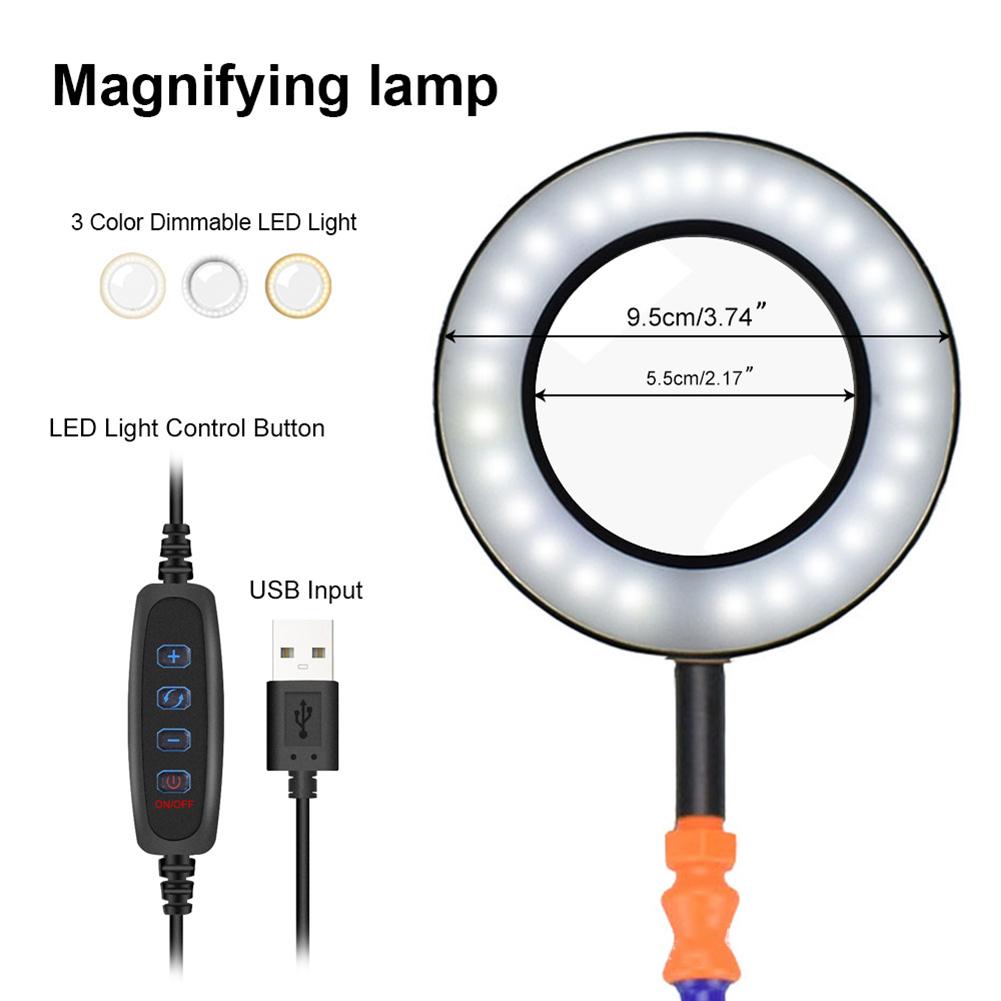 Soldering Holder 3X Magnifier with LED Light Maintenance Auxiliary Table Adjustable Clamp for Electronics Repaire/ Soldering/DIY