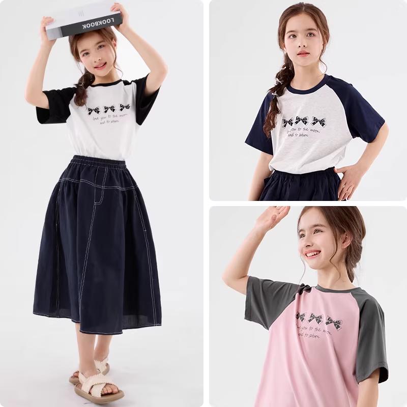 Girls' Antibacterial Cotton Blend Summer T-Shirt