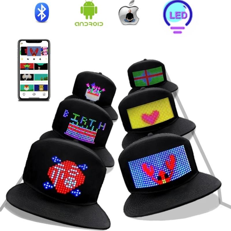 1PC 16x32leds Hat Programmable Hip Hop Cap with App and Bluetooth Control for Festival Party Club Christmas Concert Halloween