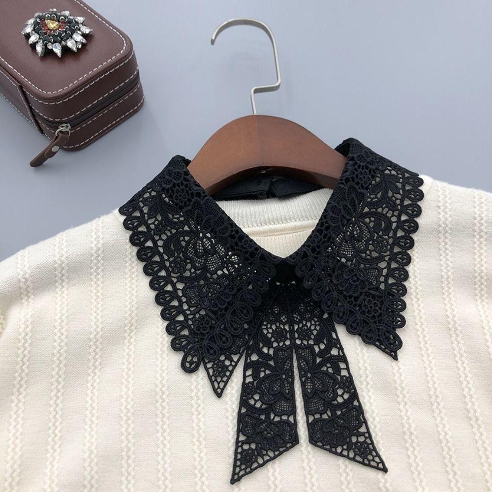Black White False Collar Lace Floral Decoration Collar Fashion Fake Collar  Women Girls