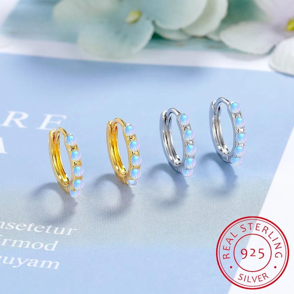 Round Natural Colorful Moonstone 925 Sterling Silver Hoop Earrings for Woman Gemstone Fine Jewelry Huggies Wedding Party Gift