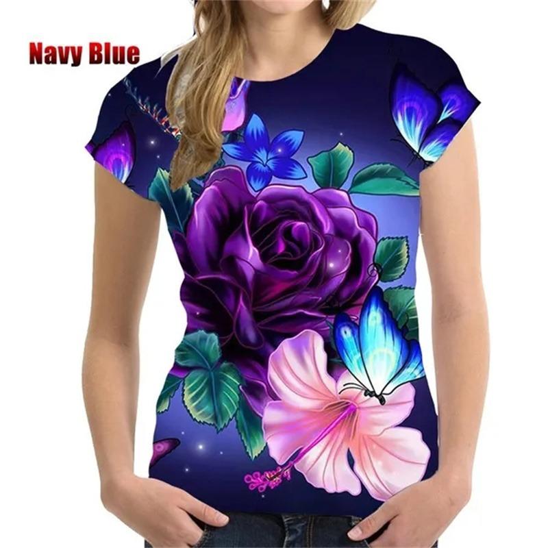 Roses Flower T Shirt Women 3D Floral Blossom Printed T-shirt Harajuku Fashion Streetwear Tee Shirts Womens Clothing Short Sleeve