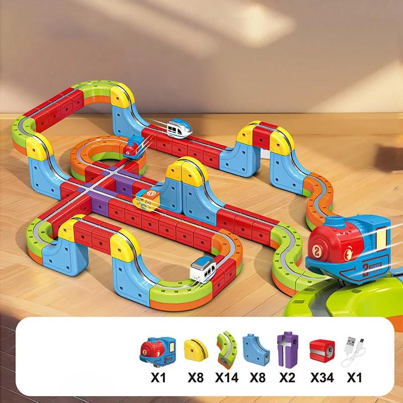 Children Magic Track Train Electric Assembled Building Blocks Magnetic Rail Car Maze Educational Toys for Kids Christmas Gifts