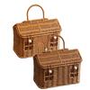 NEW Rattan Basket House Shape Portable Organizer Rattan Baskets With Lid For Organizing For Toy Toiletries Snack Fabric Camping