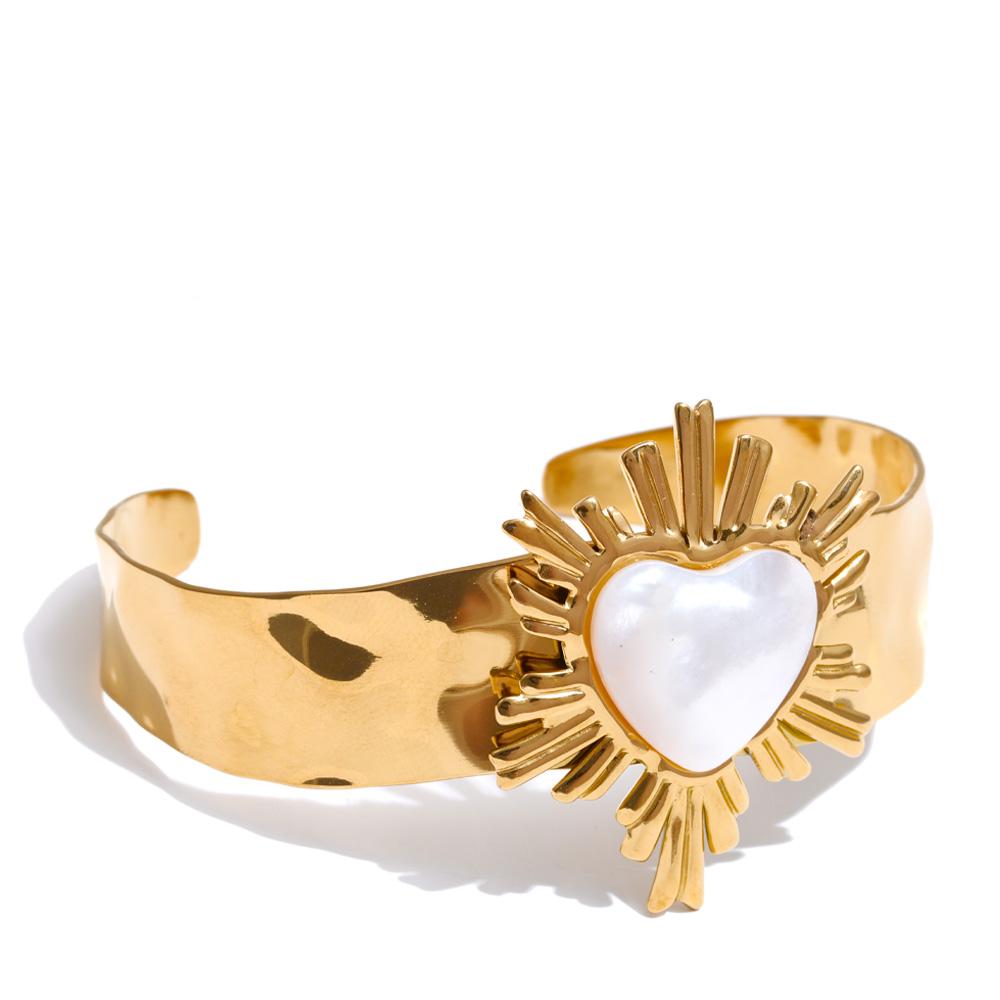 

Yhpup 65mm Smooth Stainless Steel Shell Heart Love Open Bracelet Bangle for Women Charm Golden Wrist Jewelry Recommend