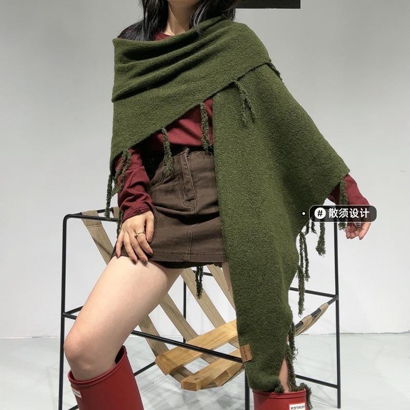 Trendy new scarf women's high-end sense versatile atmosphere wool shawl warm thickened fringed cashmere scarf