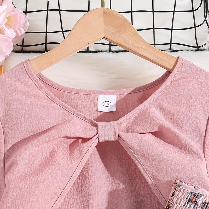 8-12Y Girls' Suit Spring  Autumn and Winter Long-sleeved Cardigan Jacket + Sweet Floral Halter Dress Two-piece Set