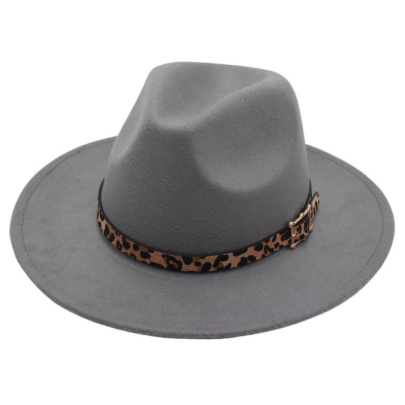 Pălărie melon temperament leopard cataramă curea de nișă pălărie jazz bărbați și femei tendință pălărie din pâslă performanță scenă pălărie din tweed