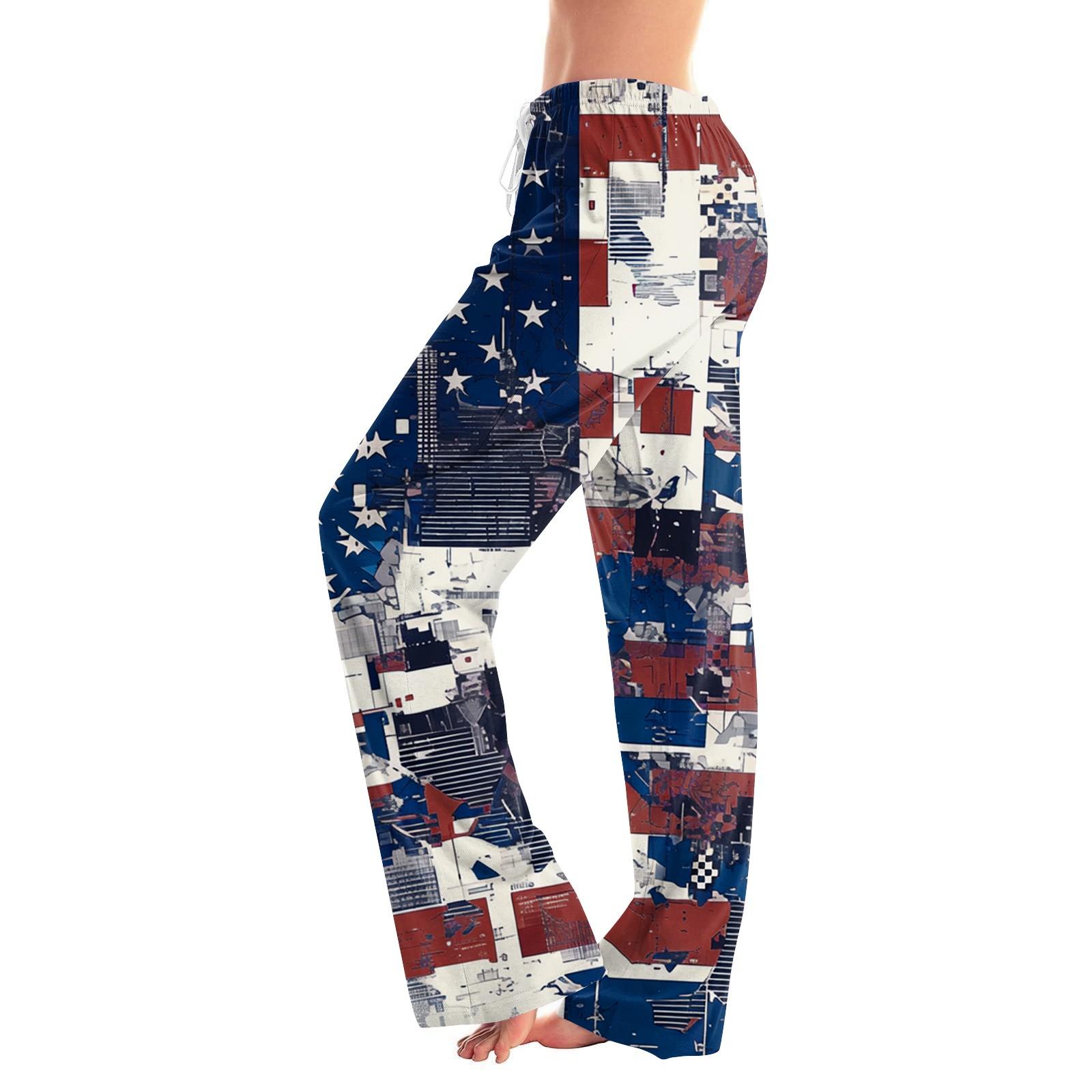 

Женские повседневные прямые брюки с принтом «День независимости» Домашние пижамные брюки Повседневные брюки L чёрный