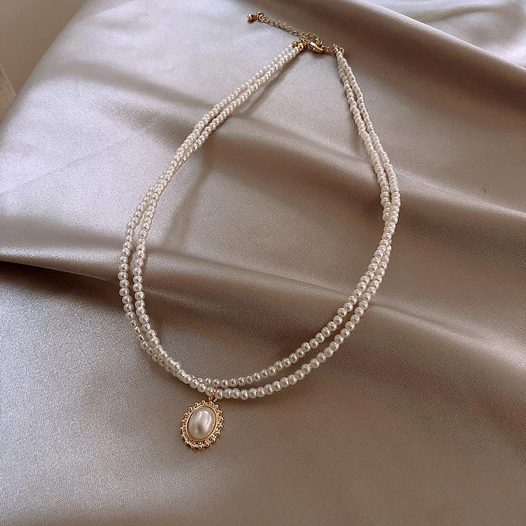 Retro Baroque Double Layer Pearl Choker Necklace - Elegant Women s Fashion Clavicle Chain Accessory