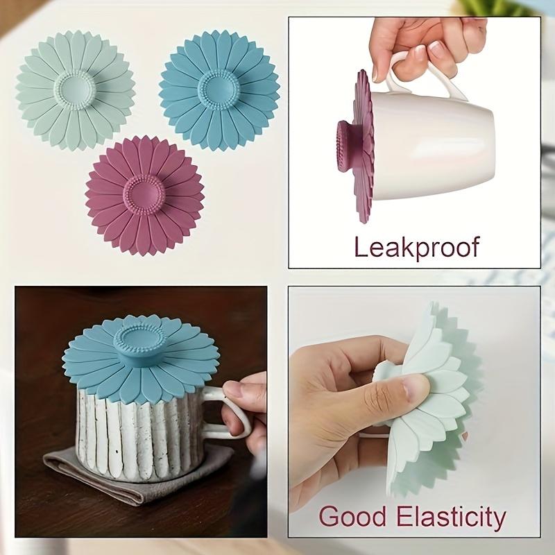 Sunflower Petal Silicone Cup Lids Set of 3, Blue Purple Green Leakproof Mug Covers, Dustproof Reusable Tea Cup Seals, Christmas Gift for Friends