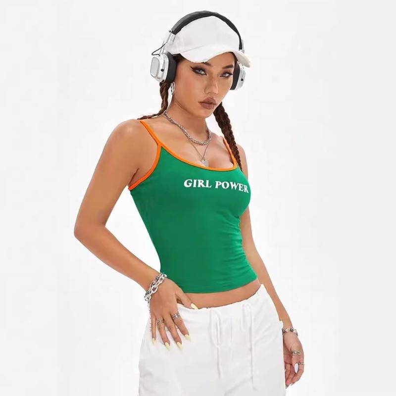 Y2K Europeisk og Amerikansk Street Personlighet Trend Instagram Bokstavtrykt Sexy Off Back Tanktopp