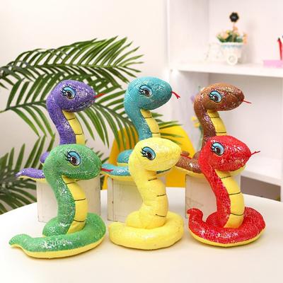 Simulated Snake Plush Doll Stuffed Animal Toy Sequin Home Decor Pillow Multicolour Funny Snake Doll for Girls Boys Birthday Gifts