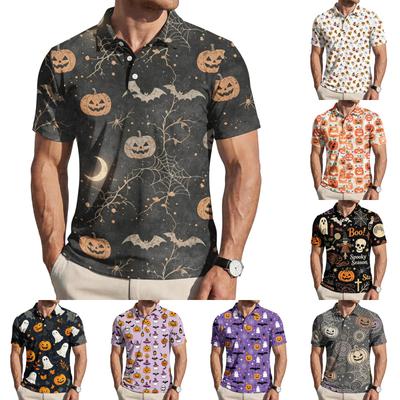 Herren Freizeit Kurzarmhemd Halloween Print Knopfleiste Kragen Leicht Atmungsaktiv Sommer Oberteil für Outdoor