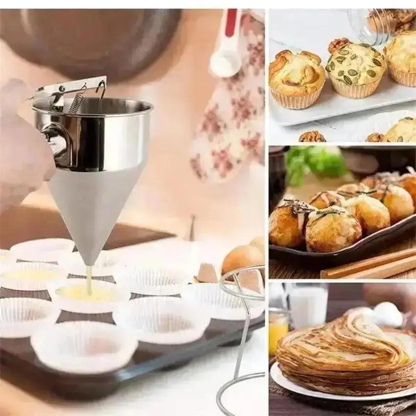 New Multi-Caliber Stainless Steel Funnel Dispenser Stand Cupcakes Baking Maker Tools Kitchen Accessori Pancake Batter Dispenser