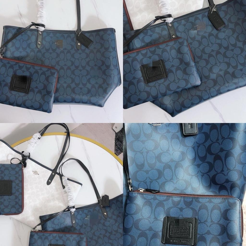 Double-sided Tote Bag, Blue and White Classic Presbyopia Commuter Women's Bag, Large-capacity Portable Underarm Bag.