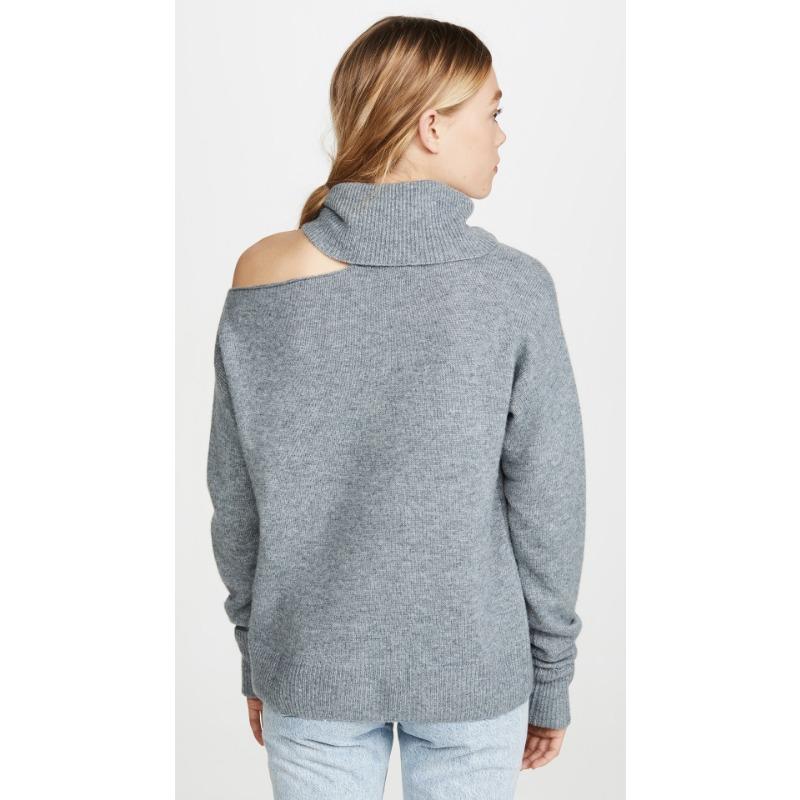 Autumn and Winter Women's Knitwear Solid Colour Lapel Leakage Shoulder Sexy Knitted Sweater