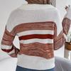 Sweater Women Casual Collar Polo Long Sleeve Knit Pullover Contrast Stripe Autumn Winter