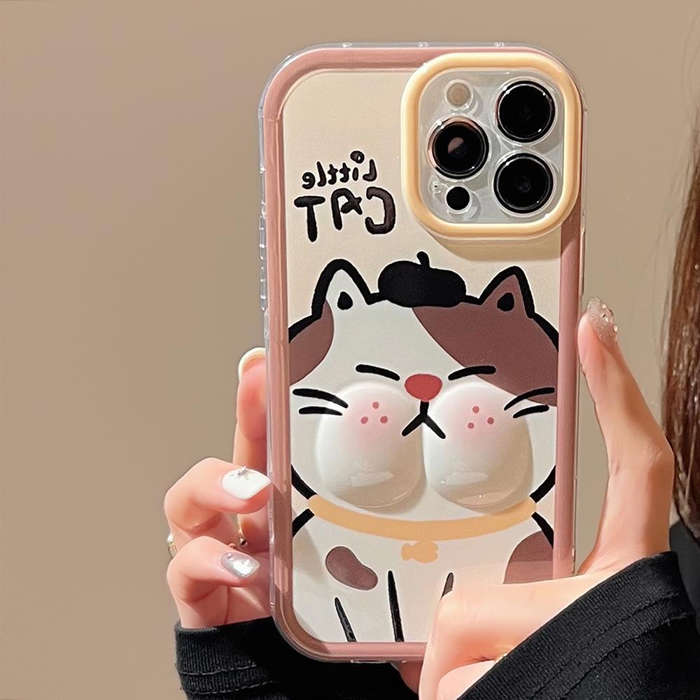 Pangpang Cat IPhone 14 Suitable for 15 Apple 13 Promax Phone Case 12 Maillard 16 Three Dimensional Cartoon XR Soft
