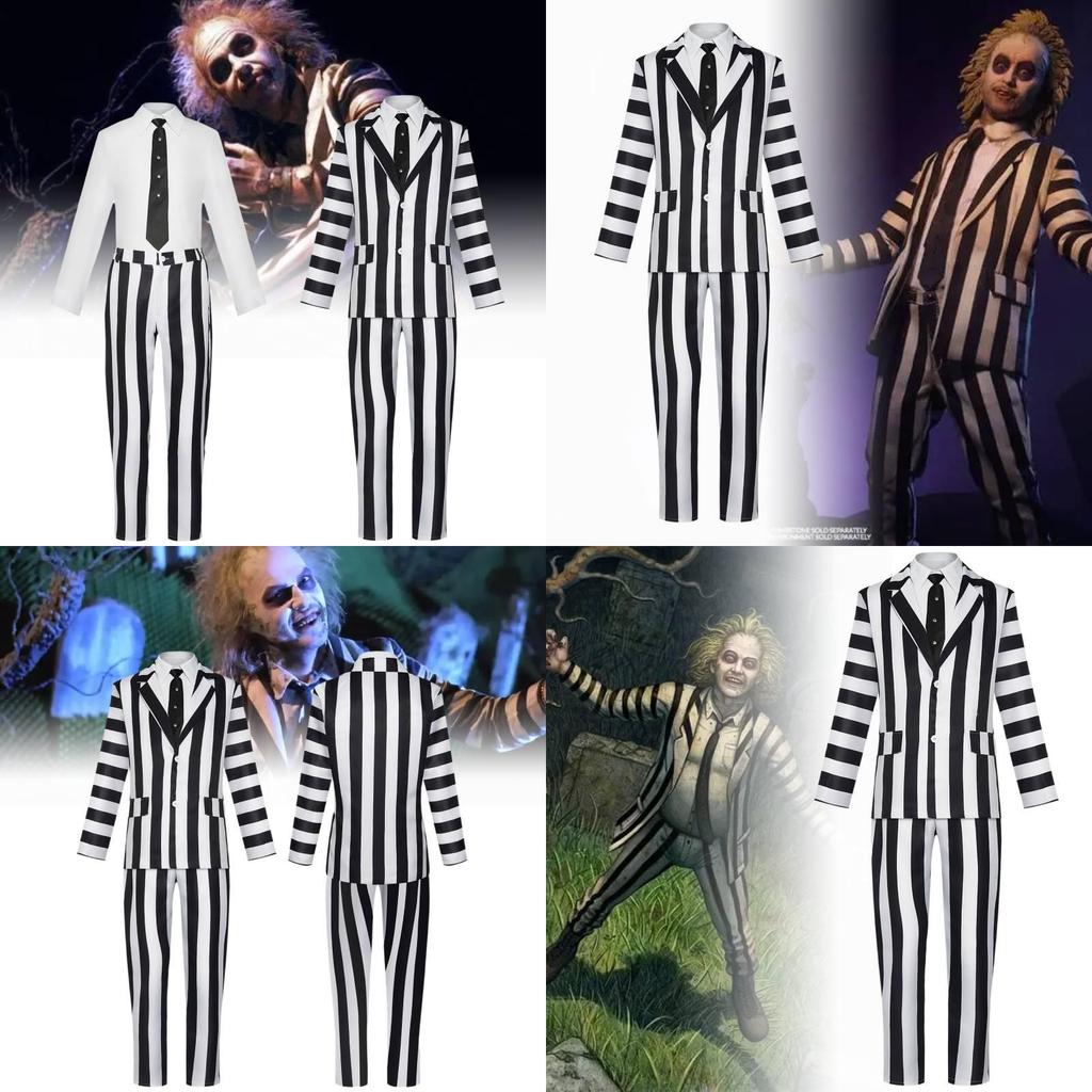 Strepitoso Completo Completo a Strisce di Michael Keaton Costume Cosplay di Halloween