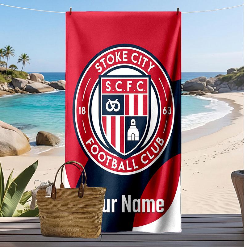 Stoke City FC Personalized Printed Beach Towel Soccer Logo Support Custom Name Text Absorbent Towel For Sport Travel Special Gift