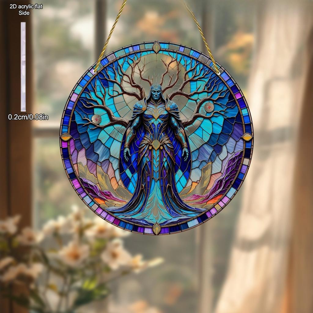 Vintage Acrylic Heavenly Guardian, Suncatcher, 2D Round Acrylic Hanging, Stained Glass Style Window Decor for Farmhouse Garden and Yard 