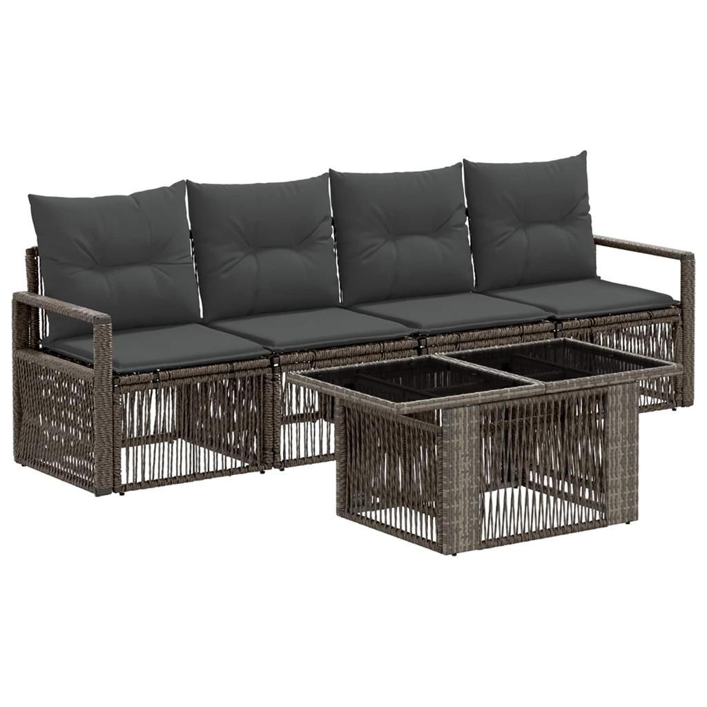 Garden Sofa Set 5 Pieces Grey and Dark Grey Poly Rattan