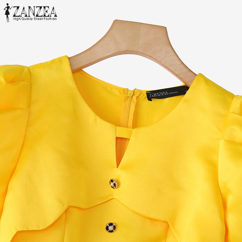 ZANZEA Damen Lässiges Rundhals Kurzarm Sommer Partykleid