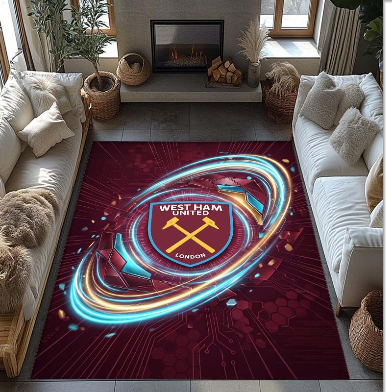 Tappeto in Velluto di Cristallo con Stampa del West Ham United Football, Comodo Assorbente d'Acqua Antiscivolo Tappeto per Pavimenti Interni