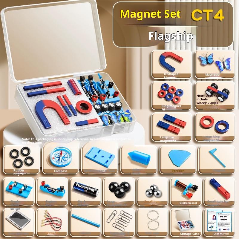 1 Zestaw Eksperymentów Edukacyjnych Z Magnesami Pałeczkowymi, Pierścieniowymi, Podkowiastymi, Kształcie U Oraz Kompasem Zestaw Magnesów STEM Fizyka Nauka Dla Dzieci