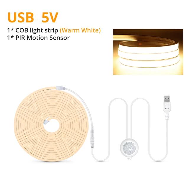 Wireless PIR Motion Sensor COB LED Strip Neon Lights USB 5V Neon Tape Silicone Waterproof Kitchen Cabinet Bed Closet Night Lamps