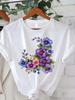 Women's Flower Print T-shirt Comfortable Summer Vibrant Purple and Blue Flowers Short Sleeve Crew Neck Fashion Casual Top Daily