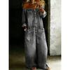 Damen schulterfrei Langarm Denim Jumpsuit lockere Passform mittlere Taille lässiger Body