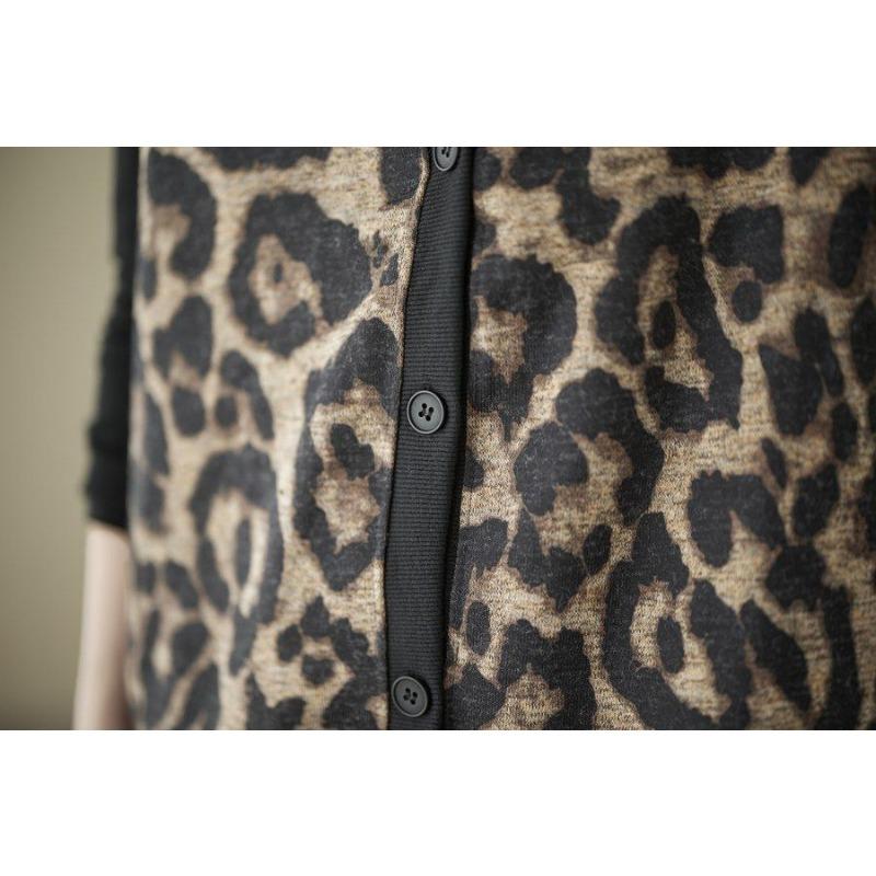V-neck Buttoned Sleeveless Vest Leopard Print Contrast Color Women's Cardigan Jacket Fashionable Casual Top