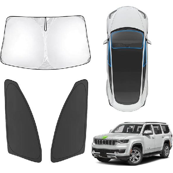 Karltys 3PCS Front And Side Windshield Sun Shade For 2015-2024 2025 Jeep Renegade, Reflective Window Sunshade Fit Renegade, Foldable Sun Shield Sun