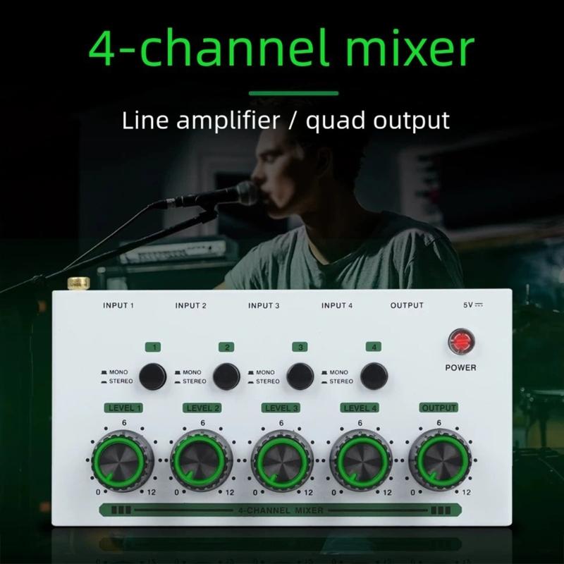4 Channel Auditory Mixer Simultaneous Connection With Low Noise Recording And Stereo Output For Home Studio And Podcasting