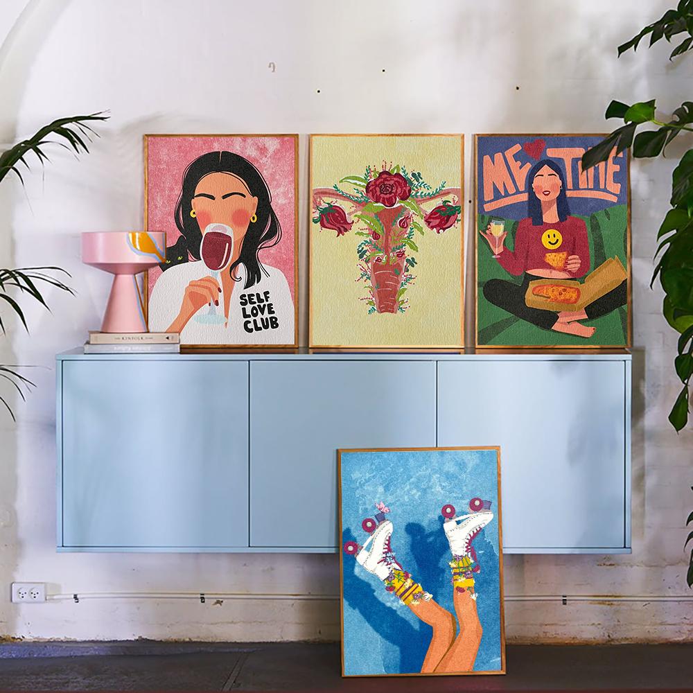 Feminism Illustration Sexy Girl Art Poster Skate Casual Woman Uterus Canvas Painting Print Abstract Modern Livingroom Home Decor