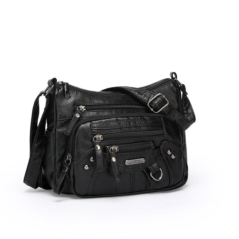 Women's Soft Leather Multi-compartment Multi-pocket Stitching Single Shoulder Messenger Bag