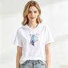 Women Hooded Short Sleeve T-Shirt Women Butterfly Print Drawstring Loose Casual Hoodie Top