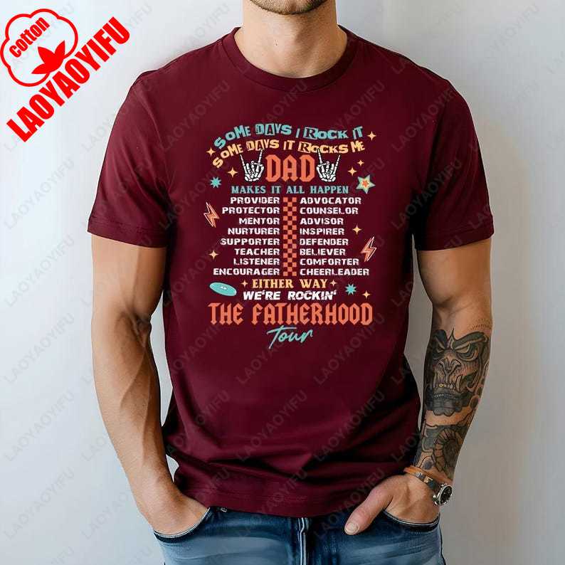 

Fatherhood Tour Fathers Day Tshirt Jokes Funny Cool Shirt for Dad Father Gift Summer Fashion Casual Soft Cotton Pattern Tees 4XL