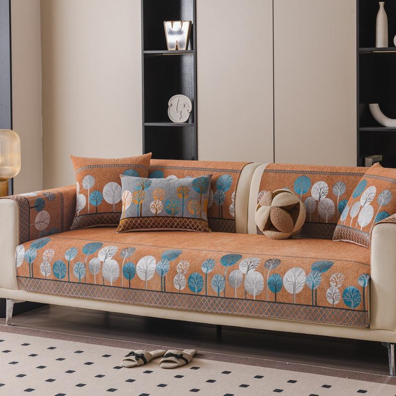 

Modern Minimalist Ethnic Style Sofa Cushion 2025 New Chenille Four Seasons Universal Non Slip Seat Cushion Cover Cloth Towel 45x45cm pillowcase оранжевый